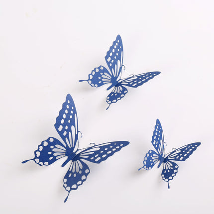Cake topper decoratie vlinders - muur decoratie met plakkers 12 stuks blauw VL-04