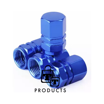 TT-products ventieldopppen hexagon blue aluminium 4 stuks blauw
