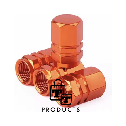 TT-products ventieldopppen hexagon orange aluminium 4 stuks oranje