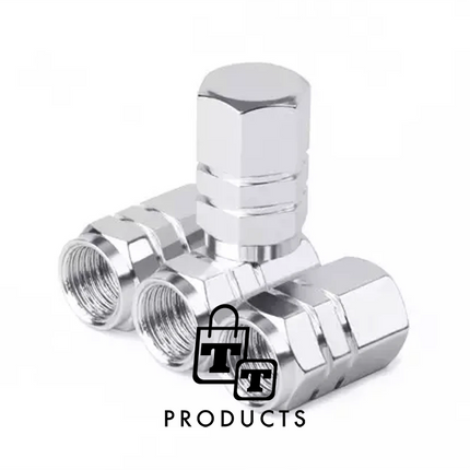 TT-products ventieldopppen hexagon silver aluminium 4 stuks zilver