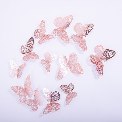 Cake topper decoratie vlinders - muur decoratie met plakkers 12 stuks rosé VL-03
