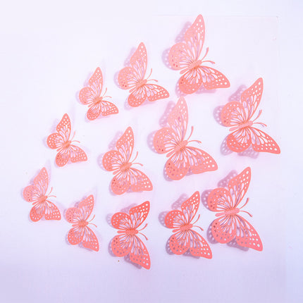 Cake topper decoratie vlinders - muur decoratie met plakkers 12 stuks roze VL-01