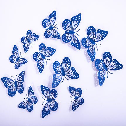Cake topper decoratie vlinders - muur decoratie met plakkers 12 stuks blauw VL-01