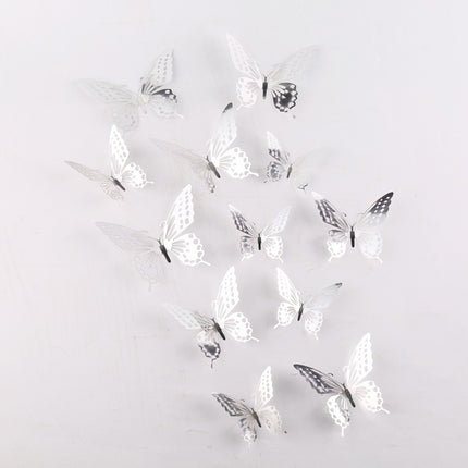 Cake topper decoratie vlinders - muur decoratie met plakkers 12 stuks zilver VL-04