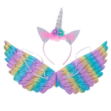 Kinder verkleedset / carnaval outfit unicorn met regenboog vleugels