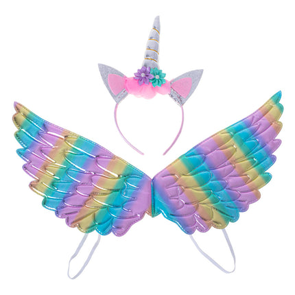 Kinder verkleedset / carnaval outfit unicorn met regenboog vleugels