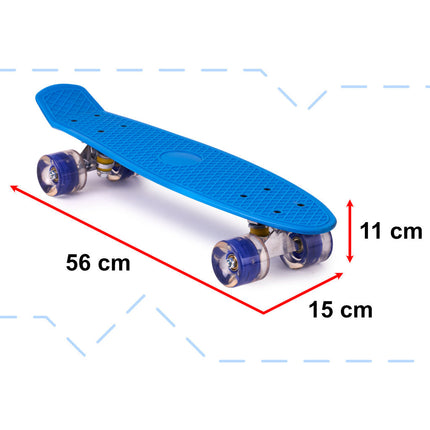 Blauwe skateboard penny board voor kinderen met ledverlichting 22.5 inch / 56cm
