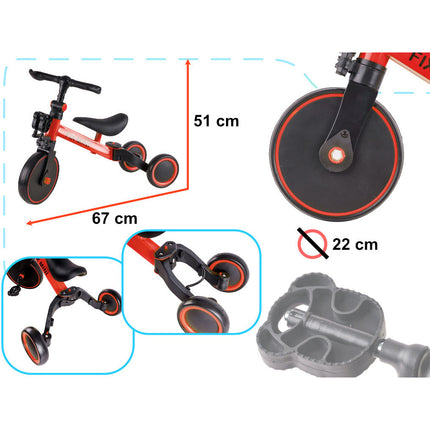 Fix Mini 3 in 1 driewieler trike met pedalen tot 30kg van 1,5 - 4 jaar oud rood / zwart