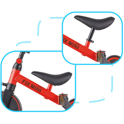 Fix Mini 3 in 1 driewieler trike met pedalen tot 30kg van 1,5 - 4 jaar oud rood / zwart