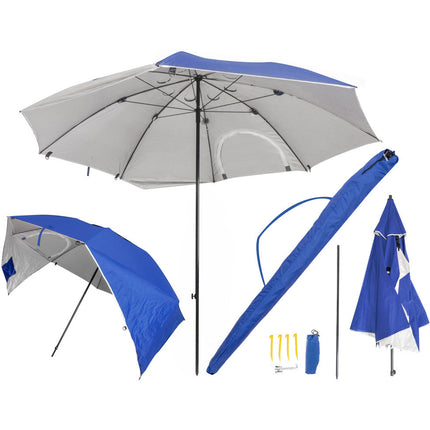 Strand of tuinparasol kantelbaar en inklapbaar in handige meeneemtas 200 cm blauw