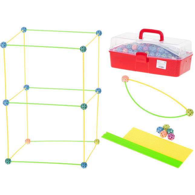 Geometrische constructie XXL set 480 delig - Bouwrietjes in opbergbox - Maak je eigen bouwwerken