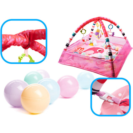 Opvouwbare activity center en educatieve mat voor baby's met 18 ballen roze