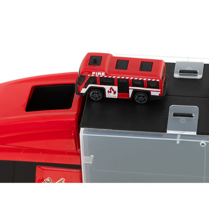 20 delige Brandweer truck vrachtwagen met auto opberger en launcher 57cm rood