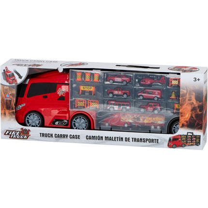 20 delige Brandweer truck vrachtwagen met auto opberger en launcher 57cm rood