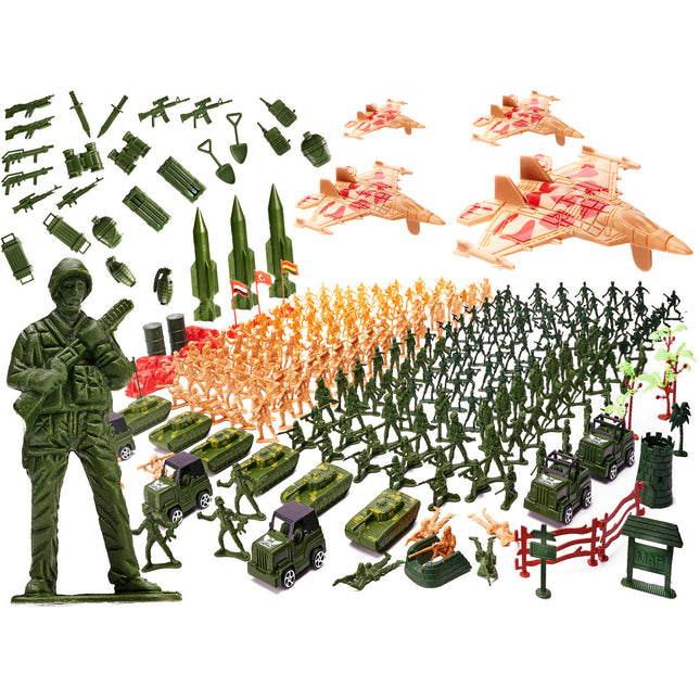 XXL Leger speelset 307 stuks incl tanks, auto's en geweren - Soldaten speelgoed - Soldaat set