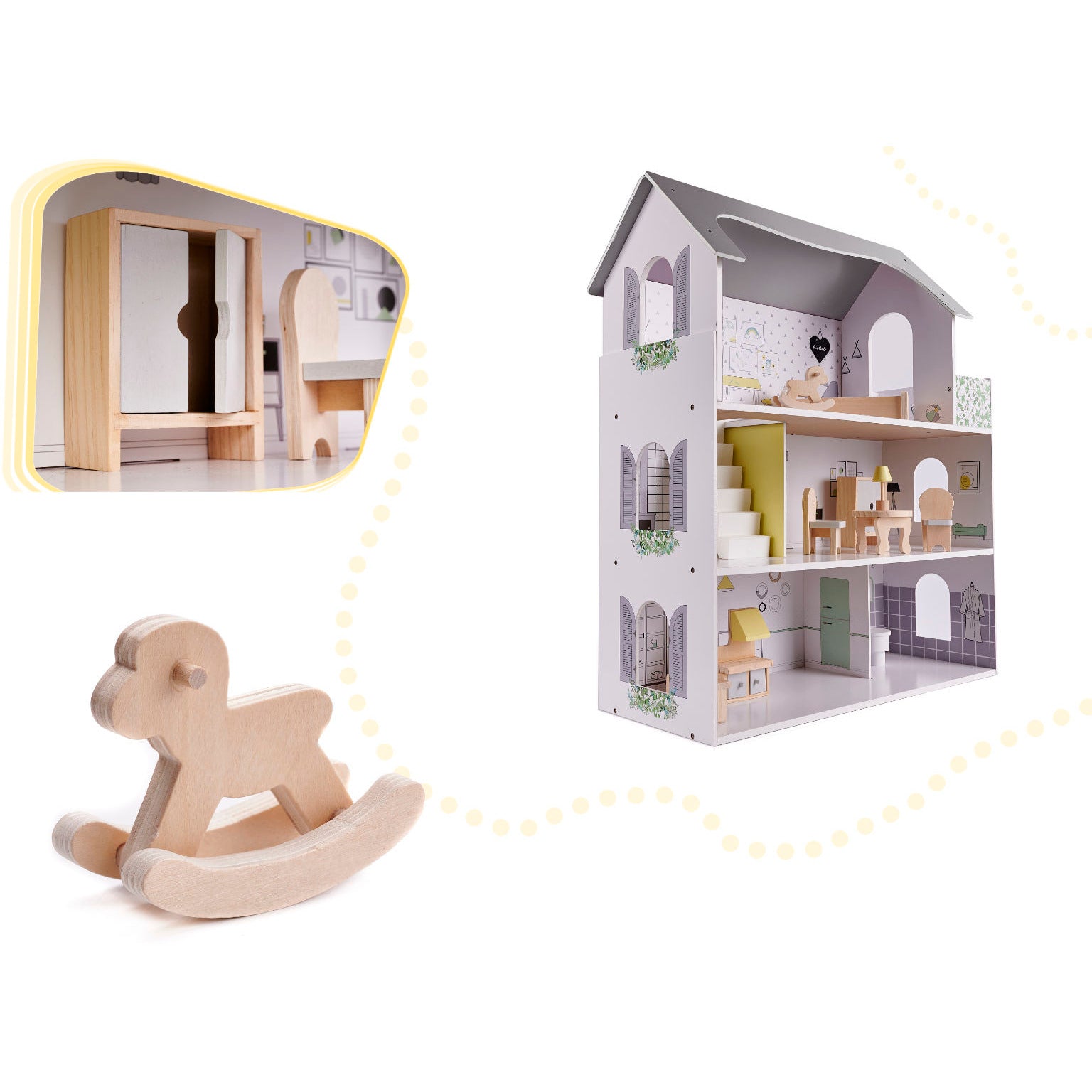 Houten poppenhuis «Campagne» en beige ✔️ Petite Amélie Houten poppenhuis «Campagne» en beige ✔️ Petite Amélie