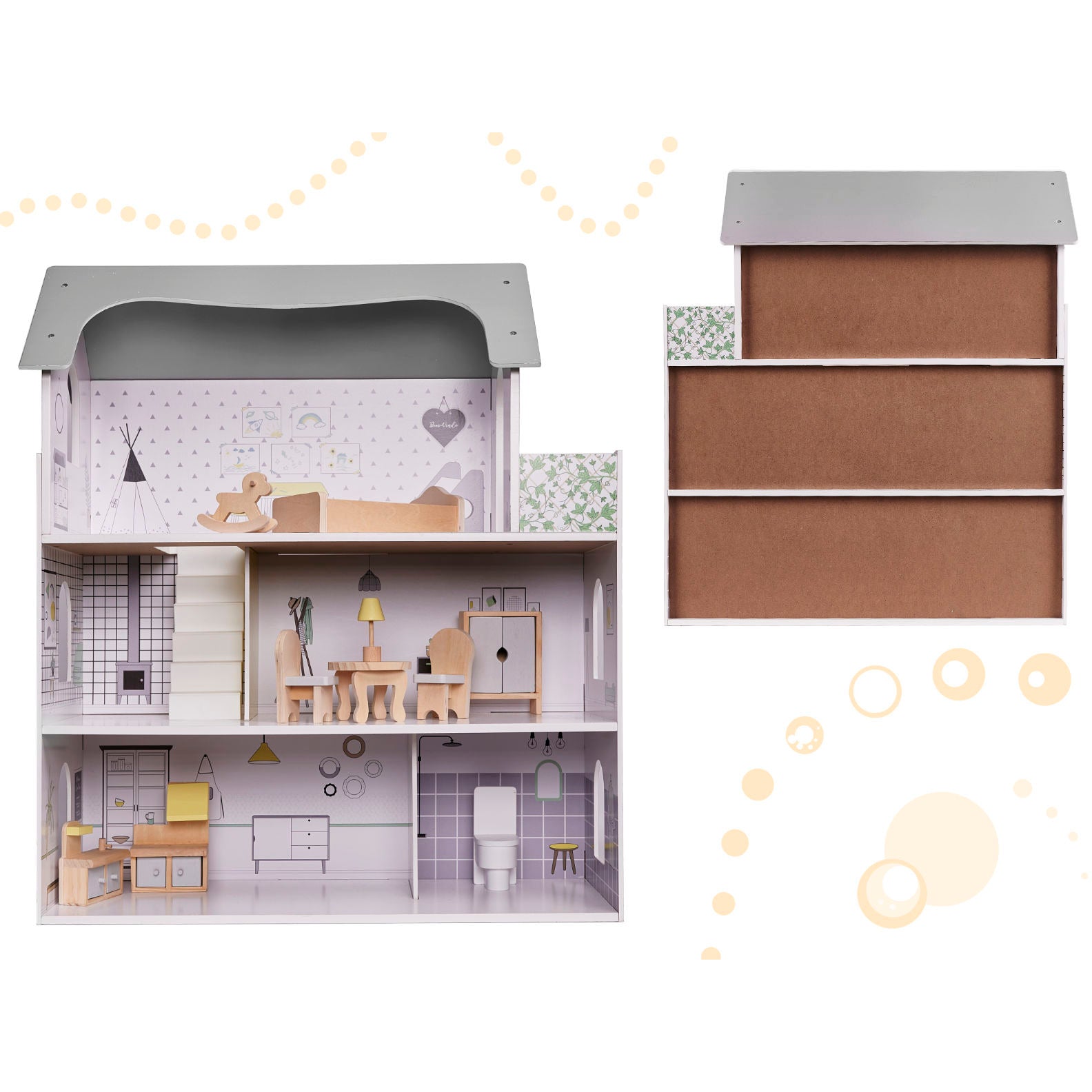 Luxe Houten Poppenhuis 70 cm – Grote Villa – Inclusief Meubels – 3 Verdiepingen Luxe Houten Poppenhuis 70 cm – Grote Villa – Inclusief Meubels – 3 Verdiepingen