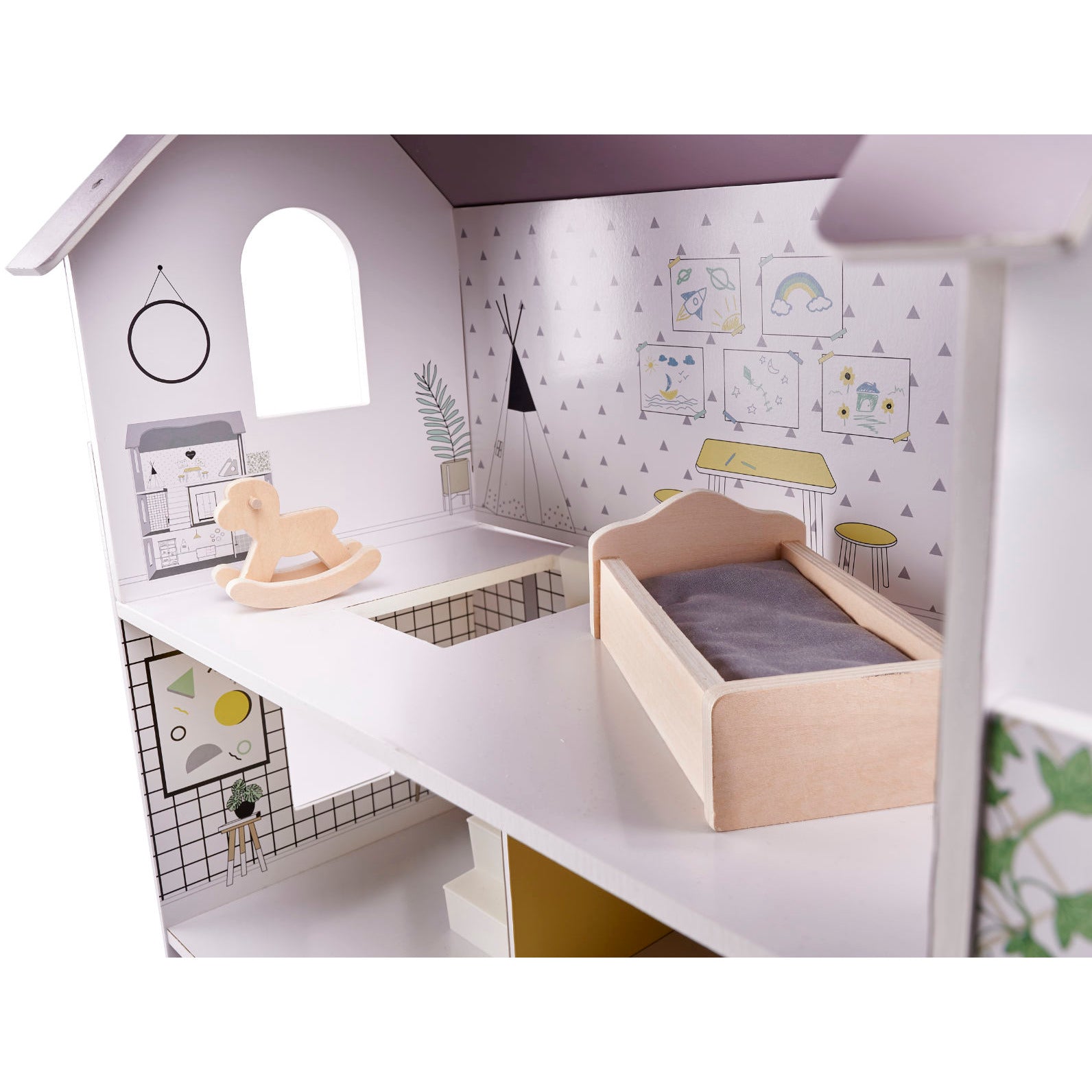 Houten poppenhuis roze met 3 verdiepingen 59x30x90 cm Houten poppenhuis roze met 3 verdiepingen 59x30x90 cm
