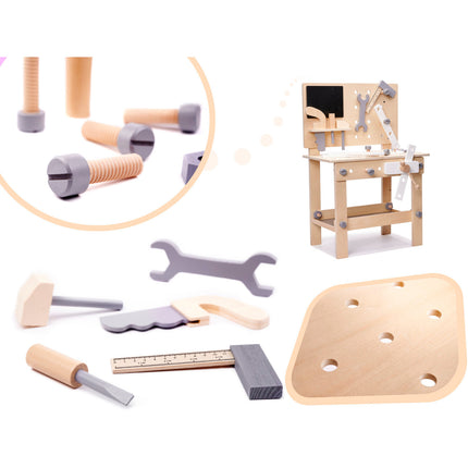 Speelgoed gereedschap werkbank van hout met accessoires