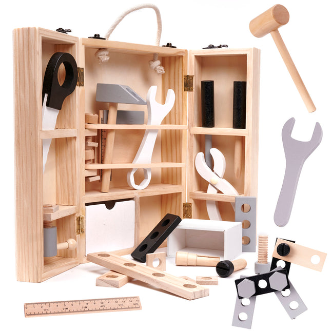 Duurzaam houten speelgoed gereedschapskist met accessoires