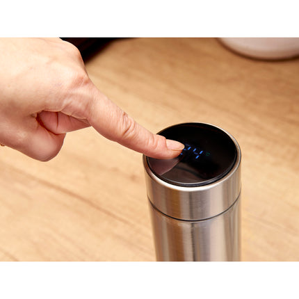 Thermosbeker en thermosfles met LED graden display en thee / koffie zeef 500 ml goud