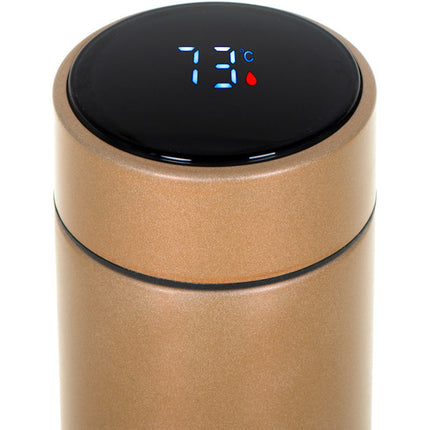 Thermosbeker en thermosfles met LED graden display en thee / koffie zeef 500 ml goud