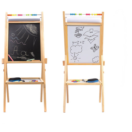 Houten 2 in 1 staand krijtbord en whitboard inclusief magnetische letters krijt en markeerstift- telraam - schoolbord - tekenbord - 39 x 37 x 90 cm