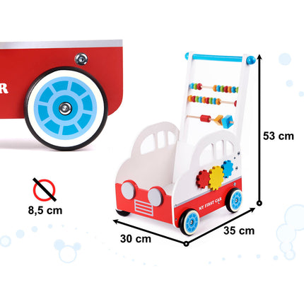 Houten educatieve baby loopwagen looptrainer - kinderwagen telraam klok tandwielen - loophulp
