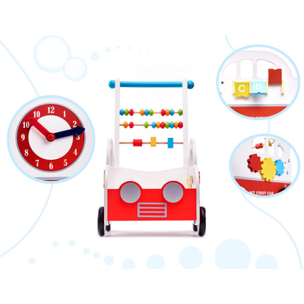 Houten educatieve baby loopwagen looptrainer - kinderwagen telraam klok tandwielen - loophulp