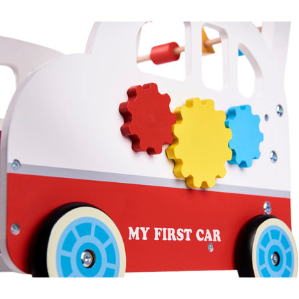 Houten educatieve baby loopwagen looptrainer - kinderwagen telraam klok tandwielen - loophulp