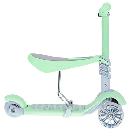 Balans 3 in 1 step met zitje - driewieler - skateboard met lichtgevende wielen tot 20kg mint groen