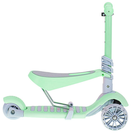 Balans 3 in 1 step met zitje - driewieler - skateboard met lichtgevende wielen tot 20kg mint groen