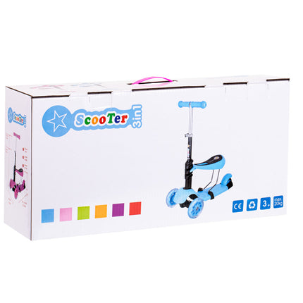 Balans 3 in 1 step met zitje - driewieler - skateboard met lichtgevende wielen tot 20kg mint groen