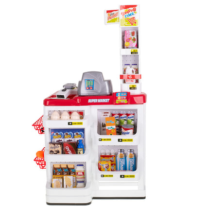 Speelgoed winkeltje met kassa, winkelwagen, barcodescanner en pinapparaat en 47 accessoires 48cm x 41cm x 82cm