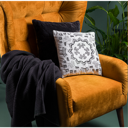 Miss Lucy Rosete kussenhoes 41 x 41 cm wit/zwart
