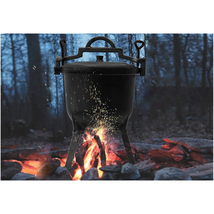 Meyerhoff grote outdoor Dutch oven gietijzeren pan/ heksenketel op hoge poot voor koken boven of op het kampvuur 15L