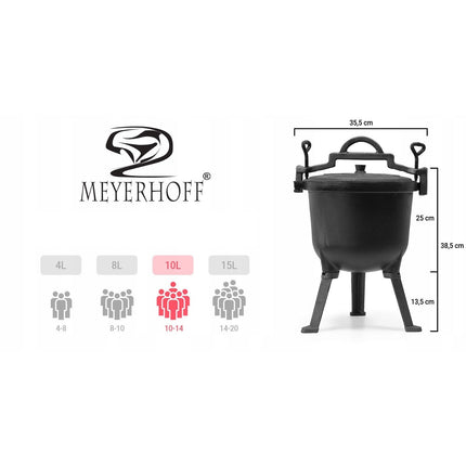 Meyerhoff outdoor Dutch oven gietijzeren pan/ heksenketel op hoge poot voor koken boven of op het kampvuur 10L
