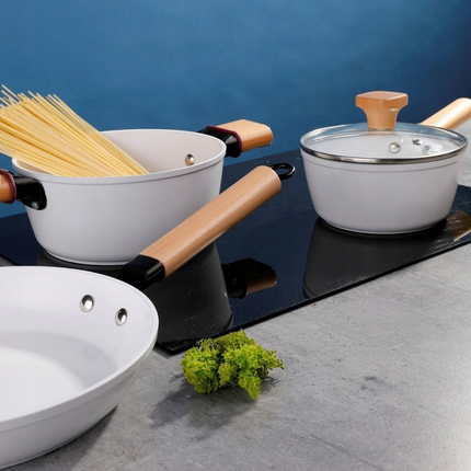 Florina Aspen Limited Edition kookpan met keramische coating en glazen deksel 28cm 5L wit / bruin