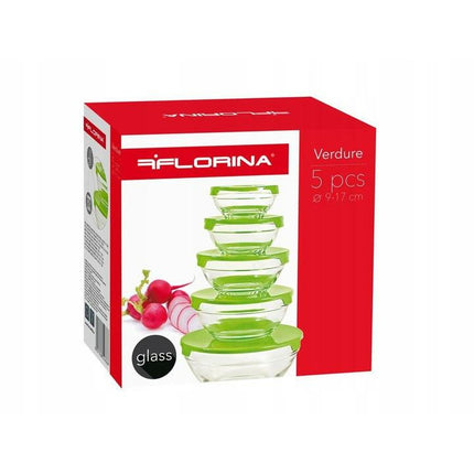 Florina Verdure glazen schalen set van 5 met deksels rondom kleur