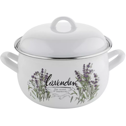 Emalia Vintage Lavendel geëmailleerde kookpan 16 cm 2.1 Liter wit / paars