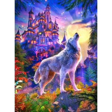 VSE Diamond painting -  Huilende wolf paars - 30 X 40 cm - Vierkante steentjes - Voor volwassenen -  Diamant schilderen - Volledig pakket - M0400-8