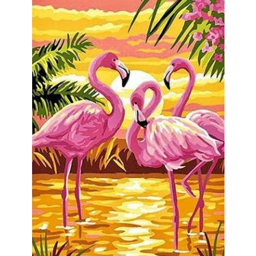 VSE Diamond painting voor volwassenen flamingo's 30 X 40 cm met vierkante steentjes - Volledig pakket - M0515-7