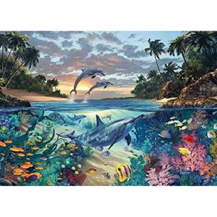 VSE Diamond painting voor volwassenen oceaan dolfijnen 30 X 40 cm met vierkante steentjes - Volledig pakket - M2886-6