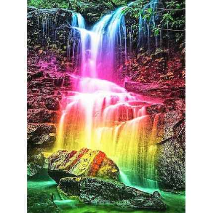 VSE Diamond painting voor volwassenen regenboog waterval 30 X 40 cm met vierkante steentjes - Volledig pakket - M2943-6
