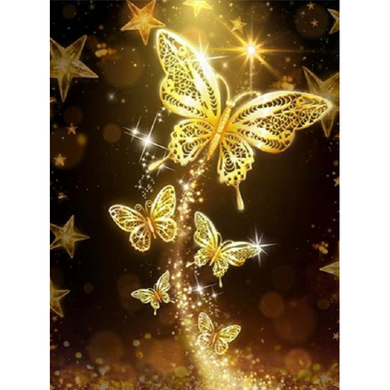 Diamond painting voor volwassenen gouden vlinders 30 X 40 cm met vierkante steentjes - Volledig pakket - M2950-6