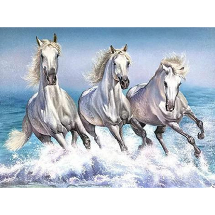 VSE Diamond painting voor volwassenen rennende witte paarden 30 X 40 cm met vierkante steentjes - Volledig pakket - M3062-6