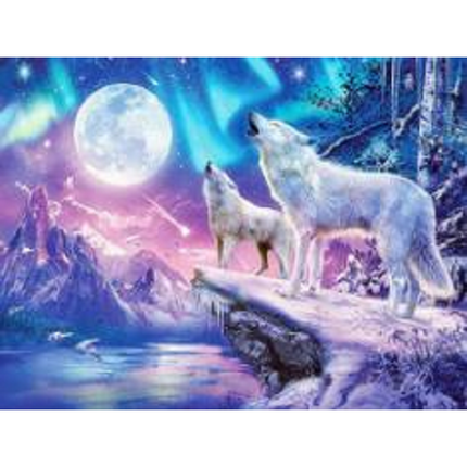 VSE Diamond painting -  Twee huilende wolven - 30 X 40 cm - Vierkante steentjes - Voor volwassenen -  Diamant schilderen - Volledig pakket - M3582-3
