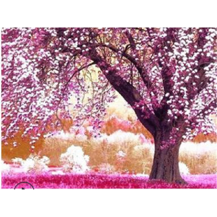 VSE Diamond painting voor volwassenen roze bloesem boom 30 X 40 cm met vierkante steentjes - Volledig pakket - M3639-2