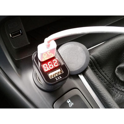Reekin autolader met Ampère display USB 12V/24V 3.1 Ampère zwart/zilver