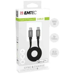 Emtec oplaadkabel USB Type C naar USB Type C 1,2 meter Flat zwart/zilver Emtec